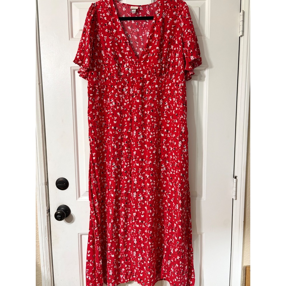 A New Day | plus size Floral V-Neck Flutter Sleeve Midi Dress | 17 || Red|